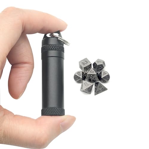 PJOY Mini Dice Set Portable Tiny Keychain DND Dice with D&D Dice Case 7PCS Antique Copper Small Metal Dice Set for Role Playing Dice Games Compatible with Dungeons and Dragons Gifts - color: Iron