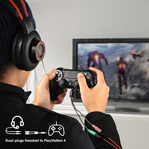 MillSO Headphone Mic Splitter [2 Pack] 3.5mm Headset Adapter 2 TRS Female to TRRS Male CTIA Stereo Audio Mic Jack Y Splitter for Dual-Plug Gaming Headset to Xbox, PS4, Phone, Laptop, PC - size: 2 Pack / 0.6 Feet