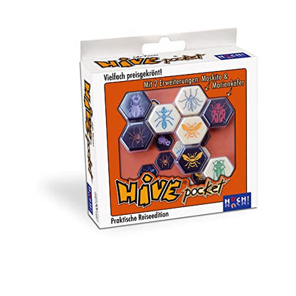 Hive Pocket Game by Smart Zone Games | Portable Abstract Strategy Game for 2 Players | Includes Ladybug and Mosquito Expansions | Compact Travel Edition of the Award Winning Hive Strategy Game