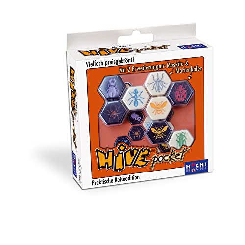 Hive Pocket Game by Smart Zone Games | Portable Abstract Strategy Game for 2 Players | Includes Ladybug and Mosquito Expansions | Compact Travel Edition of the Award Winning Hive Strategy Game