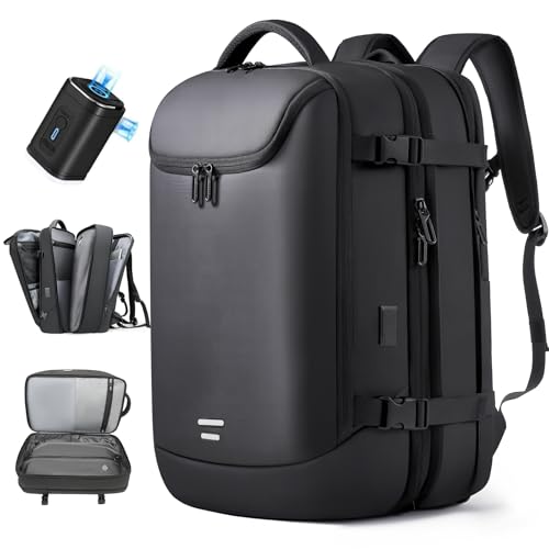 TANGCORLE Vacuum-Compressed Travel Backpack: Expandable, Airline-Approved Laptop Backpack—Unisex Business Backpack - color: Black-b42l