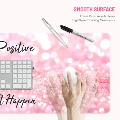 Mousepad Desk Mat Gaming Large Keyboard Cute Office Desktop Computer Laptop Quotes XXL Long Giant Big Kawaii Aesthetic Girly Pretty Design Women Girl Gamer Oversized Wide 30x12'' Mousepad - color: Postive