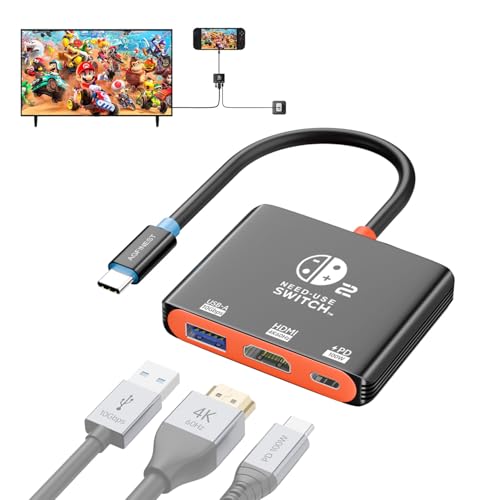Switch 2 Portable Dock, USB C Hub Docking Station for Switch 2/1/OLED, 4K@60Hz HDMI TV Mode, 10Gbps USB 3.2, 100W PD Charging, Plug & Play Travel Dock