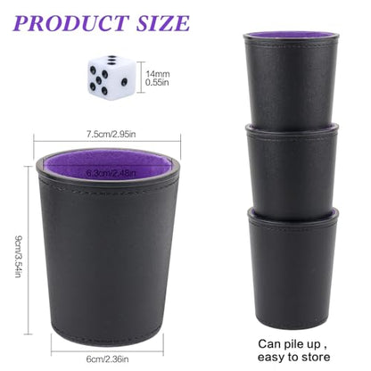 Felt-Lined PU Leather Dice Cup Set, 6 Quiet Dice Shaker Cups with 36 Dices for Bar Party Yahtzee Farkle Dice Games, Purple - color: Purple