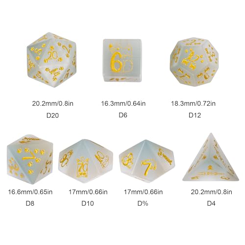 UDIXI Gemstone Dice Set White Cat's Eye Stone DND Dice for Tabletop Games | Natural Stone, Premium Gift Box, DM Gift, for Dungeons and Dragons Role Playing Games - color: White Cat's Eye（cat）
