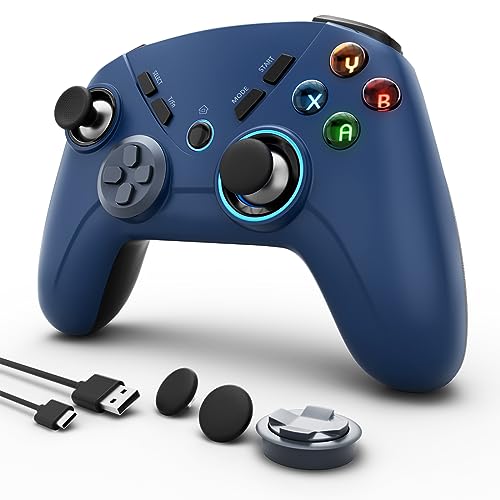 CHENGDAO PC Wireless Controller, Bluetooth Gaming Controllers for Windows, Steam, Laptop, Tablet, iPad, Switch, with Dual Vibration, 6-Axis Motion, Macro Keys, Turbo Button, LED Backlight - color: Blue