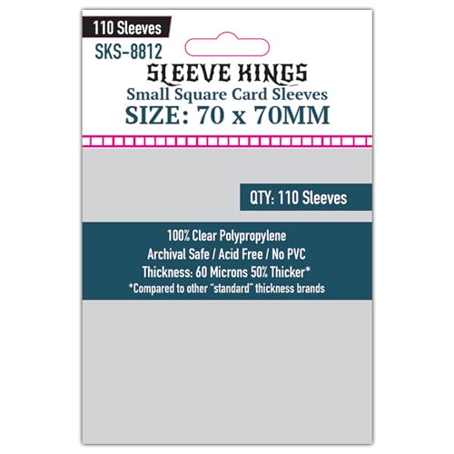 Sleeve Kings Standard Card Sleeves – 110 Count, Clear 60 Micron Thickness, Medium Square Size (70 x 70 mm), Compatible with Power Grid & More – SKU: SKS-8812 - size: 70 x 70 mm, style: Small Square