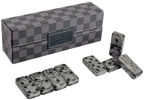 Dominos Set for Adluts - Double 6 Jumbo Domino Set - 28 Thick Marbleized Black and Gray Tiles - Dominoes Set for Adults and Kids, Classic Board Game for Family Nights & Travel (Black & Grey Case) - color: Gray