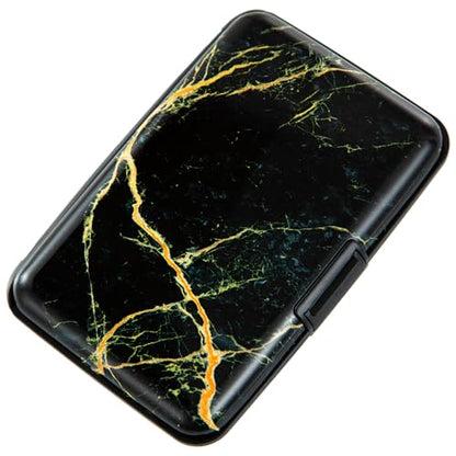 Credit Card Holder Small RFID Blocking Wallet Business Metal Slim Mini Aluminum Hard Case for Women Men - color: Gold Marble Texture