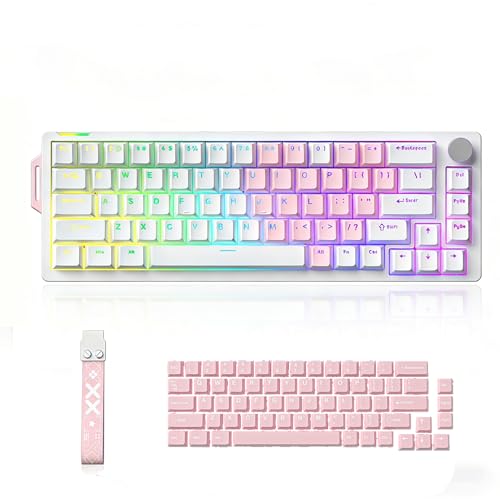 x FURYCUBE 68% Mechanical Gaming Keyboard with RGB Backlit, Wired Keyboard Volume Knob PBT Keycaps,Pre-lubed Linear Switches, Hot-Swap Creamy Keyboard, for FPS Games(White+Pink) - color: White+Pink