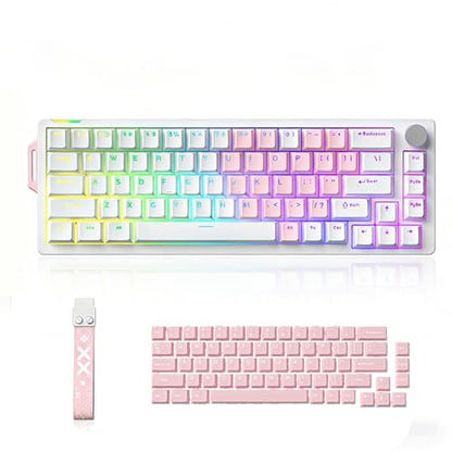 x FURYCUBE 68% Mechanical Gaming Keyboard with RGB Backlit, Wired Keyboard Volume Knob PBT Keycaps,Pre-lubed Linear Switches, Hot-Swap Creamy Keyboard, for FPS Games(White+Pink) - color: White+Pink