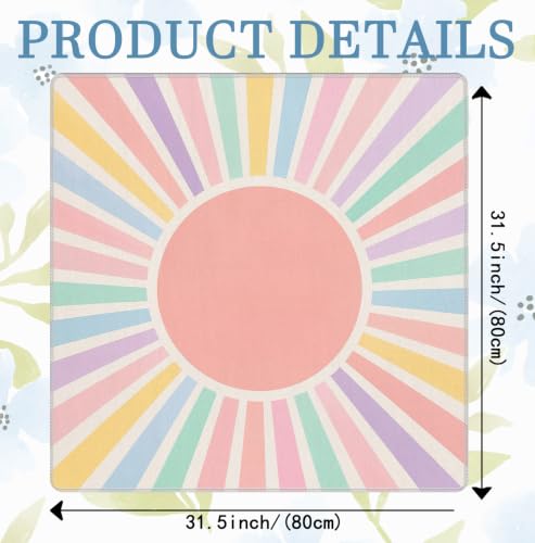 Boho Pink Pastel Rainbow Sunshine Mahjong Mat 31.5x31.5 Inch | Preppy Pastel Rainbow Sunshine Non-Slip Noise Reduction Mah Jong Table Mat Cover Gifts for Mahjong Lovers Dominoes - color: Boho Sunshine
