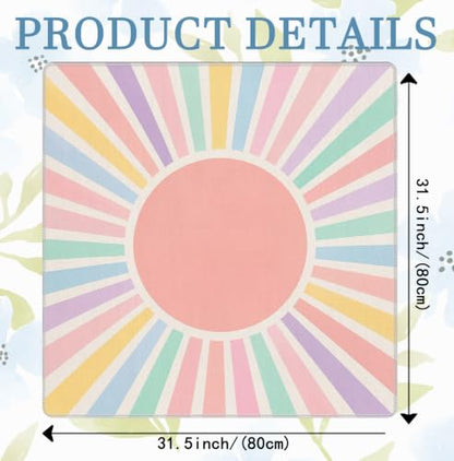 Boho Pink Pastel Rainbow Sunshine Mahjong Mat 31.5x31.5 Inch | Preppy Pastel Rainbow Sunshine Non-Slip Noise Reduction Mah Jong Table Mat Cover Gifts for Mahjong Lovers Dominoes - color: Boho Sunshine