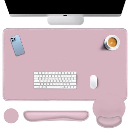 Britimes Pink Keyboard Mouse Pad Set Pink 4 in1 Large Mousepad+Keyboard Wrist Rest+Mouse Wrist Rest+Coaster Ergonomic Design for Home Office Computer 35.4x15.7Inches - color: PINK