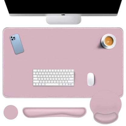 Britimes Pink Keyboard Mouse Pad Set Pink 4 in1 Large Mousepad+Keyboard Wrist Rest+Mouse Wrist Rest+Coaster Ergonomic Design for Home Office Computer 35.4x15.7Inches - color: PINK