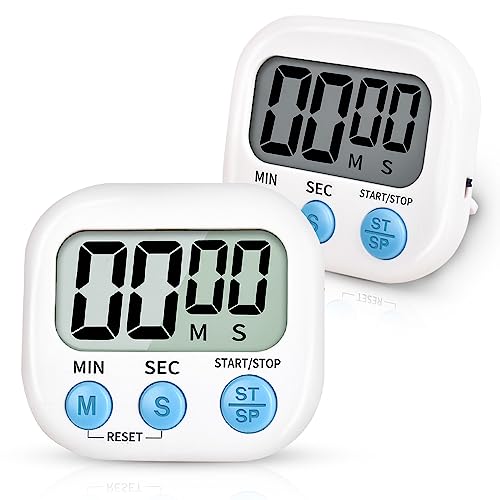 2-Pack Digital Kitchen Timer for Cooking, Multi-Function Electronic Timer, Big Digits Loud Alarm Strong Magnetic Backing, Classroom Timers for Teachers 2-Piece White - color: White 2pc
