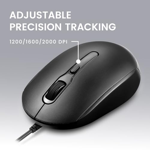 Perixx PERIMICE-222C USB Type C Wired Optical Mouse, 5.9 Ft Cable, Adjustable 1200/1600/2000 DPI, Silent Click, Ambidextrous, Black - style: USB Type-C