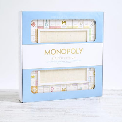 WS Game Company Monopoly Bianco Edition, White Wood Board, Gold-Tone Tokens, Grasscloth-Textured Center, Solid Wood Houses & Hotels, Premium Accessories, Board Games for 2-6 Players