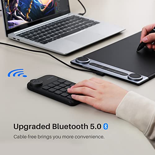 HUION Keydial Mini Bluetooth Programmable Keypad with Dial 18 Shortcut Keys | 5 Keys Anti-ghosting Macro Keypad, Wireless Shortcut Keyboard for Drawing Tablet, PC, MacBook, Surface Pro, Editing, Gaming - size: Bluetooth