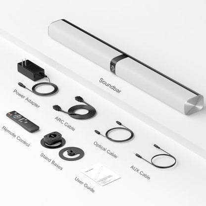 Sound Bar for Smart TV, 80W Soundbar with Bluetooth/ARC/Opt/AUX Connect, Auto Volume Boost, 3 Equalizer Modes, 2 in 1 Detachable Soundbar for TV/PC/Gaming/Projectors - color: Silver
