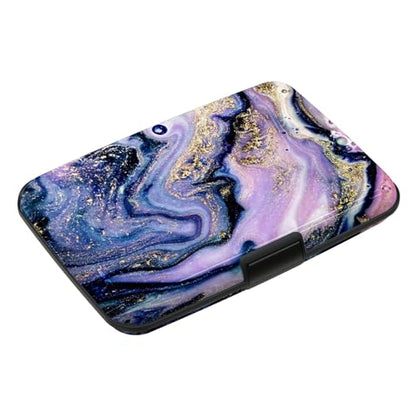 Credit Card Holder, Mini RFID Small Aluminum Card Wallet Business Card Case | Blocking Slim Metal RFID Blocking Front Pocket Wallet Hard Case CC Holder for Women Girl, Aesthetics Purple Marble - color: Purple Marble