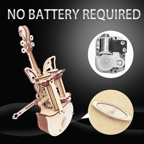 3D Wooden Puzzle for Adults Cool Cello Music Box DIY Model Wood Crafts Kits | Build your Mechanical Puzzle Building Kits - style: cello