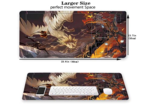 MTG Playmat, Game Play Mat for MTG TCG 24 x 14 inches Trading Card Inked Game Playmats with Storage Bag Smooth Rubber Surface Battle - color: Battle Dragon With Zones