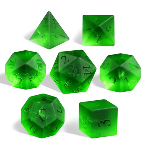 Matte Green 7Pcs Polyhedral Dice Set, K9 Crystal Cat's Eye Multi-Faceted DND Dice for Dungeons and Dragons RPG Tabletop Game (Matte Green) - color: Matte Green