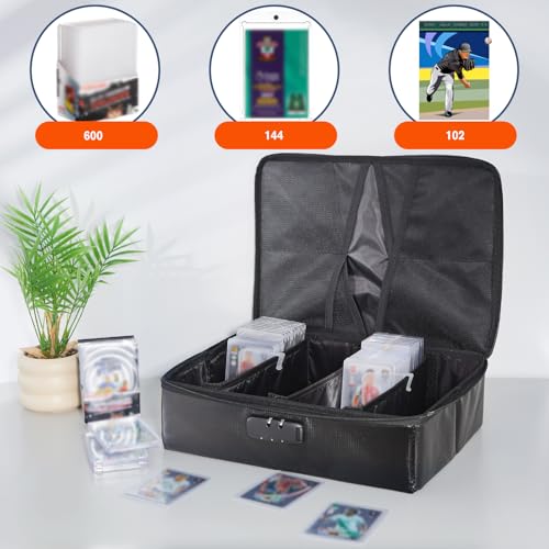 Dansydaisy 102+ 4 Row Graded Card Storage Box with Combination Lock, Waterproof and 5200°f Fireproof Sports Card Case Compatible with PSA, CSG, SGC, TCG