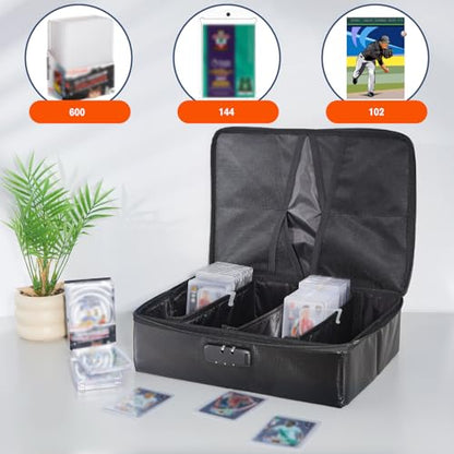 Dansydaisy 102+ 4 Row Graded Card Storage Box with Combination Lock, Waterproof and 5200°f Fireproof Sports Card Case Compatible with PSA, CSG, SGC, TCG