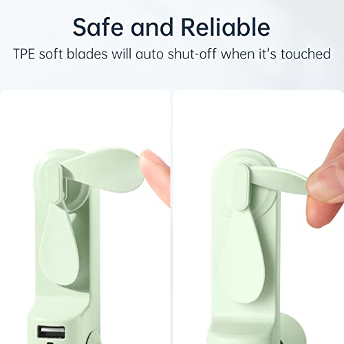 JISULIFE Portable Handheld Fan, 3 In 1-Fan, Power Bank, Flashlight, Green | Mini Cooling Essential for Outdoor, Small, On-the-Go Pocket Hand Design, 19 Hours, Auto Shut-Off Safety Soft Blade - color: Green