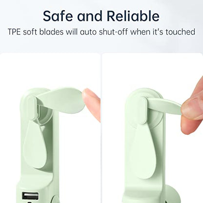 JISULIFE Portable Handheld Fan, 3 In 1-Fan, Power Bank, Flashlight, Green | Mini Cooling Essential for Outdoor, Small, On-the-Go Pocket Hand Design, 19 Hours, Auto Shut-Off Safety Soft Blade - color: Green