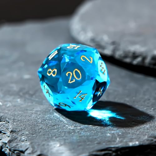 1PCS Multifaceted Glass D20 DND Dice - 28mm 20 Sided Gem D&D Dice for Dungeons and Dragons, RPG, Roleplaying Games MTG Table Games, Handmade Polyhedral Dice(Glass Teal) - color: Multifaceted D20 Glass-teal