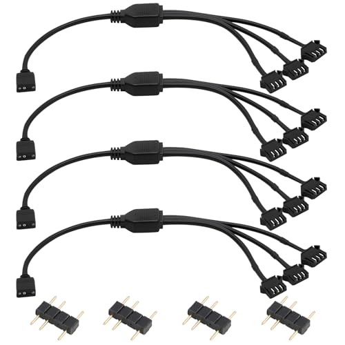 4 Pack ARGB 1 to 3 Extension Cable, 3-Pin to SM 3-Pin Female Adapter with Adapter pin, 5V Addressable RGB Extension Cable for PC Fans and LED Strips, Motherboard Sync (0.98 FT/ 30 CM Each) - color: 1-to-3 5V 3pin female to female
