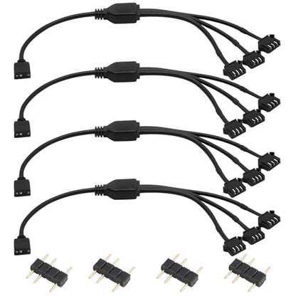 4 Pack ARGB 1 to 3 Extension Cable, 3-Pin to SM 3-Pin Female Adapter with Adapter pin, 5V Addressable RGB Extension Cable for PC Fans and LED Strips, Motherboard Sync (0.98 FT/ 30 CM Each) - color: 1-to-3 5V 3pin female to female