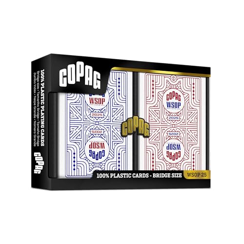 Copag WSOP 2025 Retro Design 100% Plastic Playing Cards - Narrow Size (Bridge) Jumbo Index Blue/Red Double Deck Set