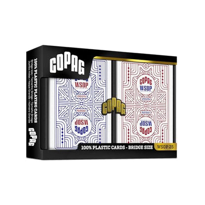 Copag WSOP 2025 Retro Design 100% Plastic Playing Cards - Narrow Size (Bridge) Jumbo Index Blue/Red Double Deck Set