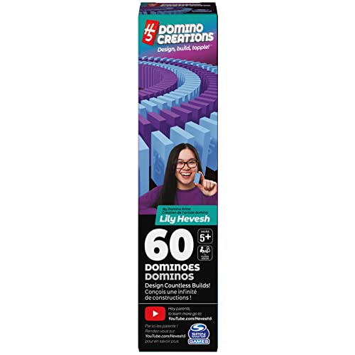Spin Master Games H5 Domino Creations Blue & Purple Classic Dominoes Set | Design, Build, & Topple, Develops Motor & STEM Skills, Learn to Make Domino Art, 60 Easy-to-Read Tiles, 1+ Players, Ages 5+ - color: Blue