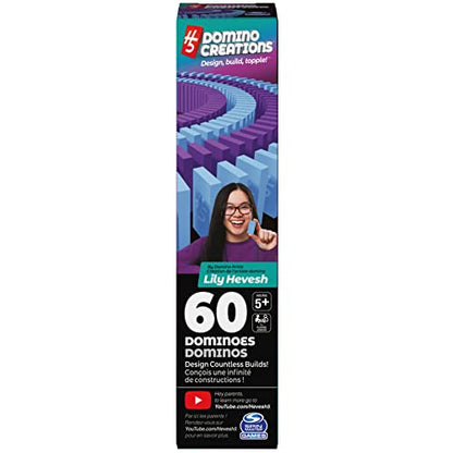 Spin Master Games H5 Domino Creations Blue & Purple Classic Dominoes Set | Design, Build, & Topple, Develops Motor & STEM Skills, Learn to Make Domino Art, 60 Easy-to-Read Tiles, 1+ Players, Ages 5+ - color: Blue