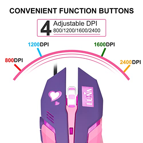 HXMJ Purple Wired USB Computer Mouse,7 Colors Backlit,Silent Buttons for MacBook,Computer PC,Laptop - color: Purple