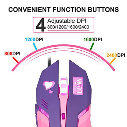 HXMJ Purple Wired USB Computer Mouse,7 Colors Backlit,Silent Buttons for MacBook,Computer PC,Laptop - color: Purple