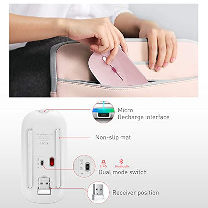 PEIBO Wireless Bluetooth Mouse, 7-Color LED, Built-in Battery, Ergonomic Design, Compatible with iPad, MacBook, Windows Laptops - Rose Gold - color: Rose gold white