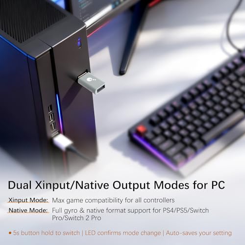 GuliKit Goku 2 Wireless Adapter for Switch 2 Pro/PS5/PS4/Xbox Controllers | Hyperlink 2 low latency.Works with Windows,Android,SteamOS,PS4,X box One/Series X/S,Switch1/2.Button Mapping,Motion&Vibration
