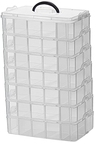 Sooyee 7 Layers Stackable Storage Container, Clear | 70 Adjustable Compartments, For Kids Toys, Art Crafts, Jewelry, Supplies, Mini Case & Letter Sticker Included - color: Clear, size: 7 Tier