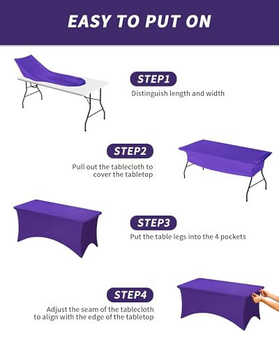 Fixwal Purple Stretch Table Cloth Rectangle 2 Pack 6Ft, Spandex Fitted Table Covers Washable for Party, Trade Show, Banquet, Wedding, Buffet - color: Purple, size: 6 Ft