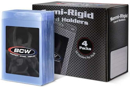 BCW Semi Rigid Card Holder #1 | 200 Pack | Semi Rigid Card Sleeves for Grading Submissions | Protective Holders for Sports & Trading Cards - size: 200 Pack