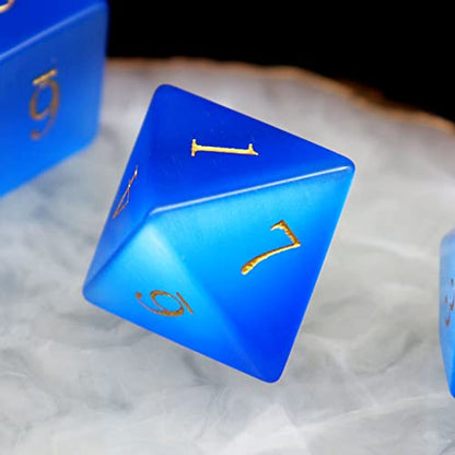 Haxtec Cat Eye Stone Dice Set Blue Gemstone Polyhedral Dice W/Wood Dice Case Compatible with Dungeons and Dragons D&D Gift Tabletop RPG Role Playing Games - color: Blue Gold