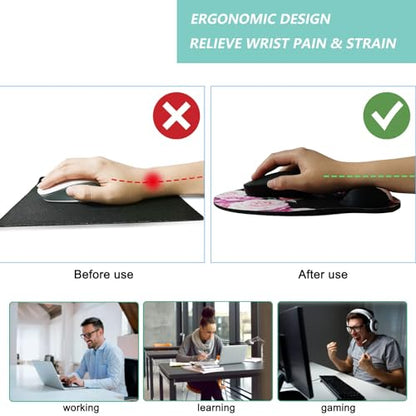 Mouse Pad with Wrist Support, Ergonomic Mouse Pad with Memory Foam Wrist Rest Cushion, Non-Slip Rubber Base Gaming Mice Pad for Home Office Computer Laptop, Flowers Pink - color: Flowers pink