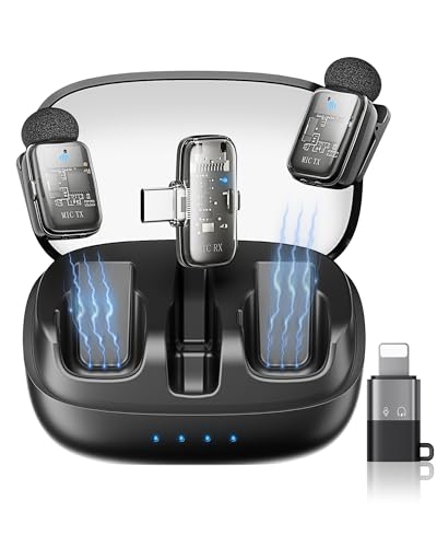 KUKIHO Mini 2 Wireless Lavalier Microphones for iPhone 15/16/17 & Android, 3-Level Noise Reduction, Plug & Play, 36H Battery with Charging Case, Wireless Lapel Mic for Video Recording, Vlogging - color: Flat Black, size: With Case