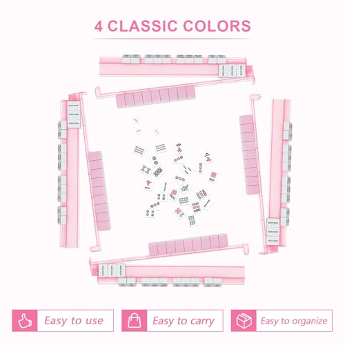 Mahjong Racks with Pushers 4PCS Set Majiang Tile Holder Acrylic Mahjong Racks Accessories and Gifts - color: Pink